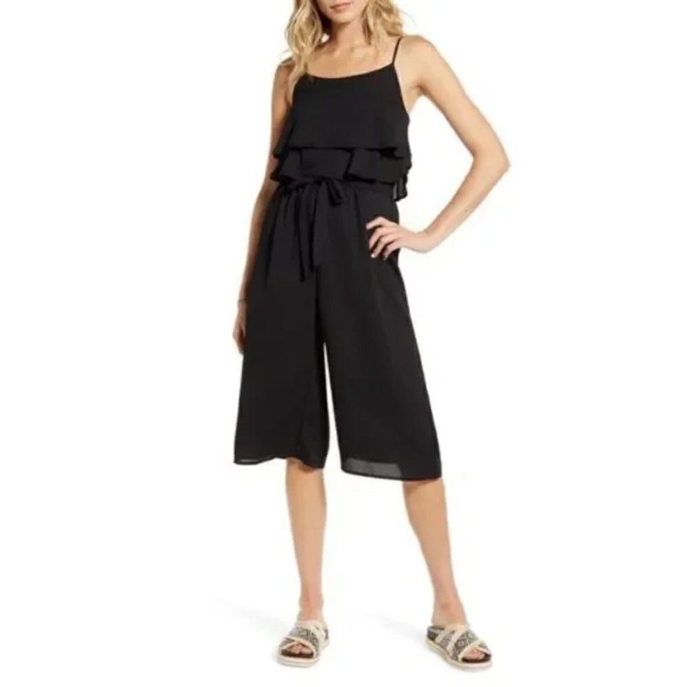 ✨One Clothing✨ Ruffle Sleeveless Crop Jumpsuit - [XS in Black]